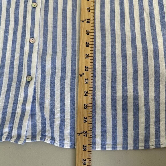 Susan Graver Linen Shirt Button up Striped Tie Sleeve XL Petite Blue White - Picture 11 of 11